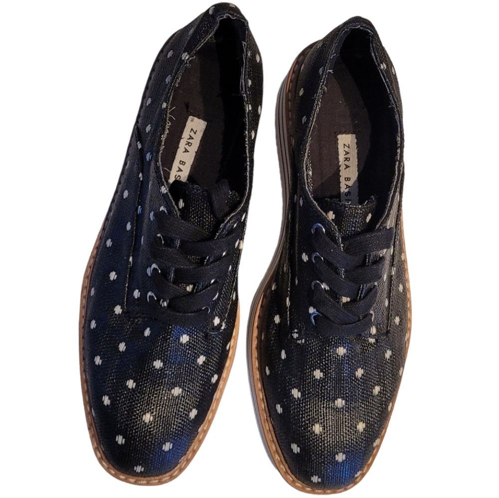 Zara Basic Womens Black Geometric Pattern Platform Lace Up Sneakers Sz 36